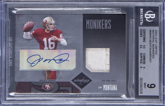 2004 Leaf Limited Material Monikers #MM43 Montana/Brady Signed Patch Card (#01/10) - BGS MINT 9/BGS 10